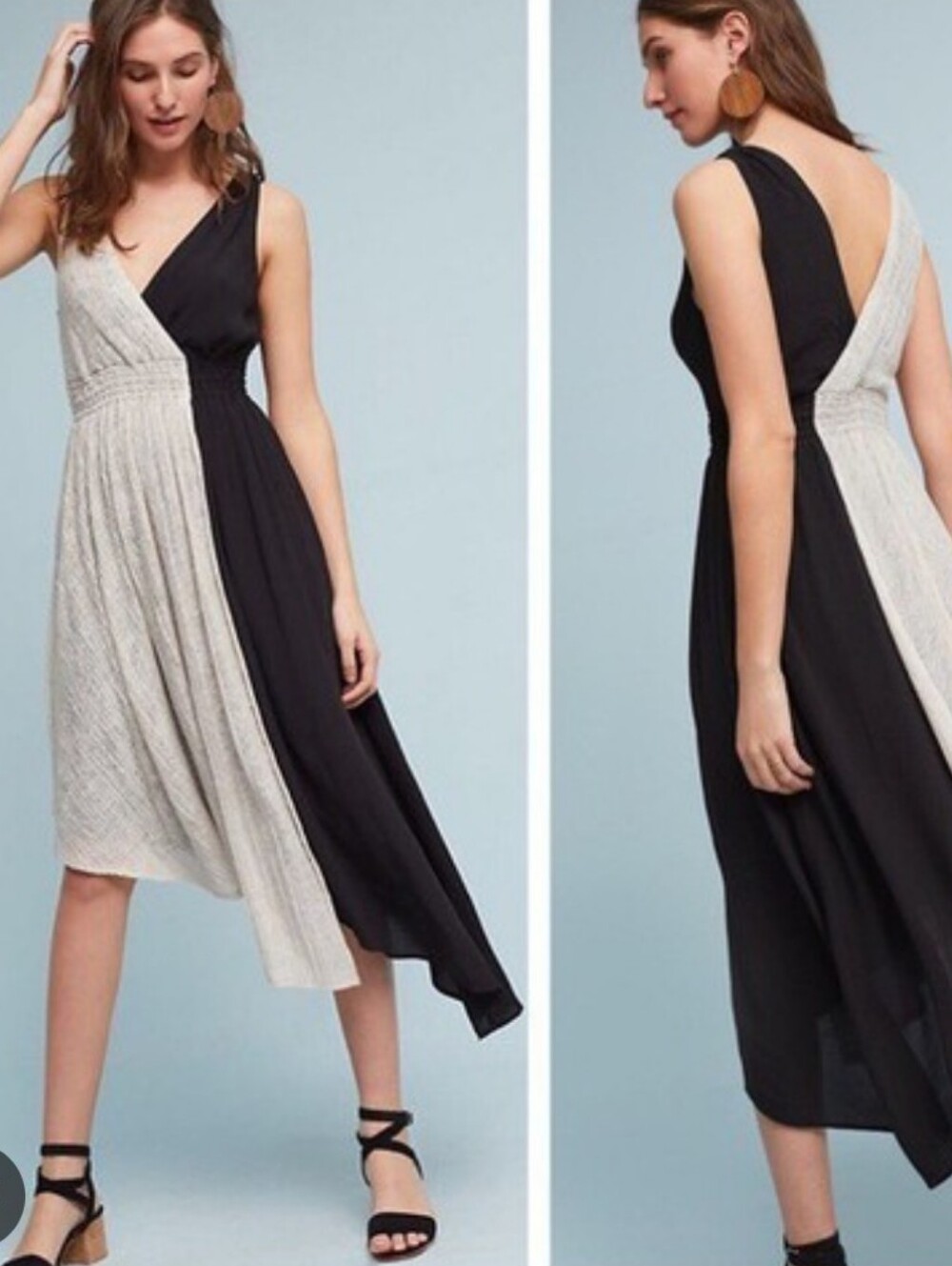 Maeve Two-Tone One-Shoulder Maxi Dress in Black and Cream